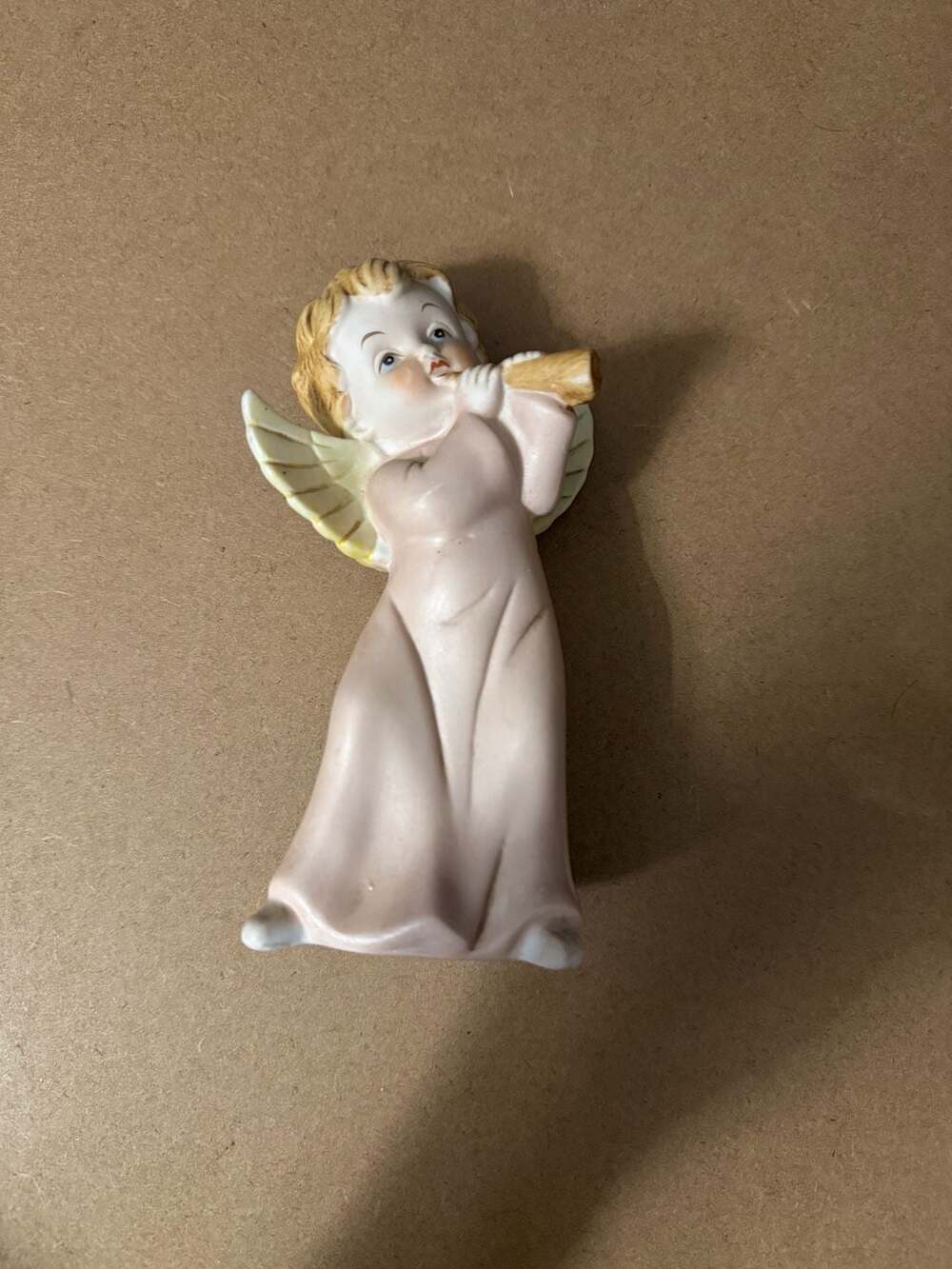 VINTAGE HOMCO ANGEL WITH HORN FIGURINE - 6" Tall - PreOwned Very Good Condition